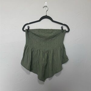 SHEIN Curve Olive Strapless Smocked Top